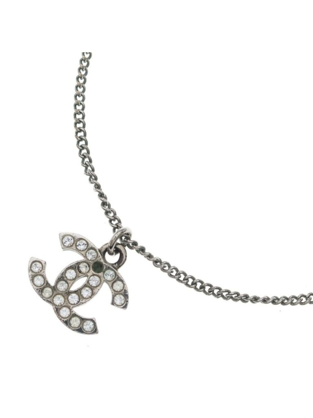 Chanel CC Logo Rhinestone Pendant Chain Silver